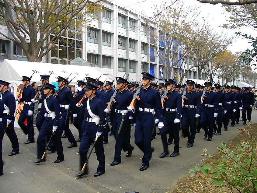 Japanese cadets on parade at the National Defense Academy. Credit Wikimeida: Abasaa