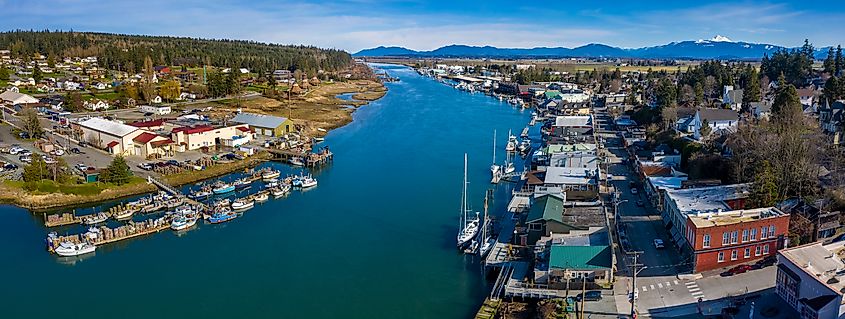 Aerial View of the Tourist Town La Conner, Washington.