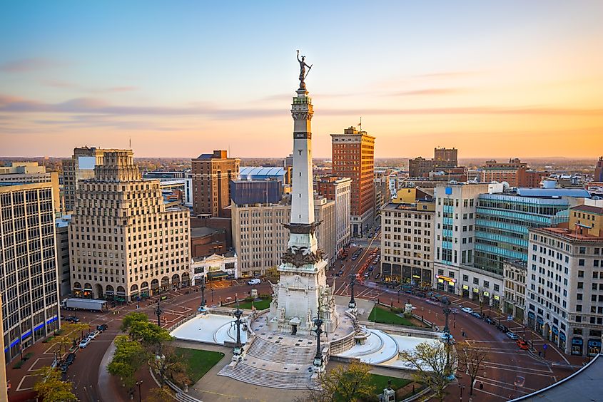 The Monument Circle in Indianapolis, Indiana.