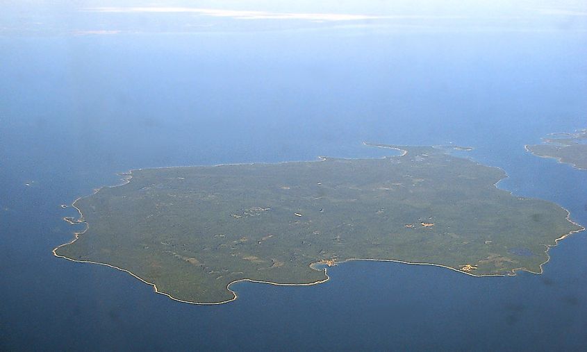 Aerial view of Cockburn Island (looking from north to south), Ontario, Canada.