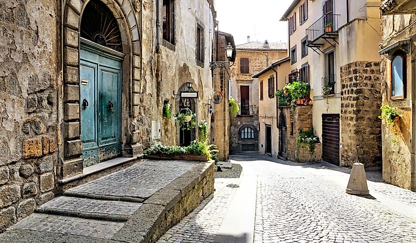 Old stone buildings of the medieval hill town of Orvieto, Umbria, Italy