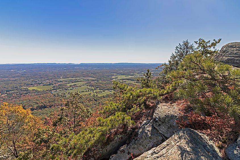 Minnewaska State Park Preserve overlooks the valley below Gardiner and Ellenville along one of New York’s sharpest elevation-change drives.