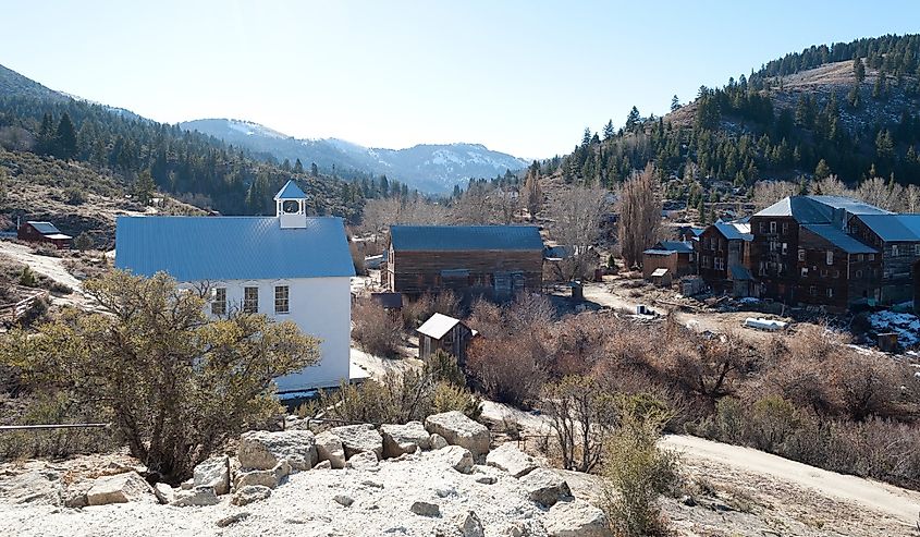 Overlooking Old buildings in Silver City, Idaho.