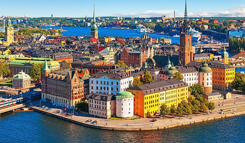 Scenic summer aerial panorama of the Old Town (Gamla Stan) in Stockholm, Sweden