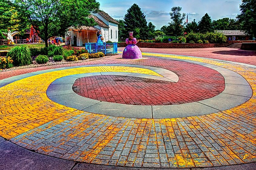 Aberdeen, South Dakota: Storybook Land's Yellow Brick Road, a whimsical attraction.