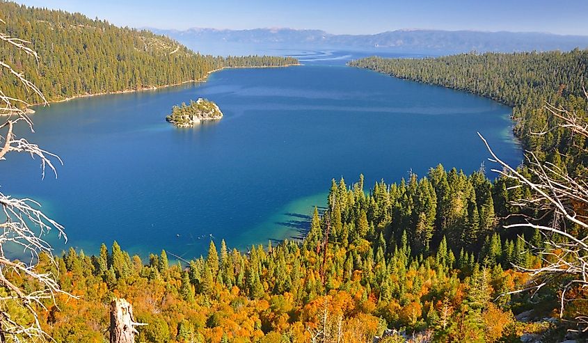 Fall comes to Emerald Bay, Lake Tahoe, California.