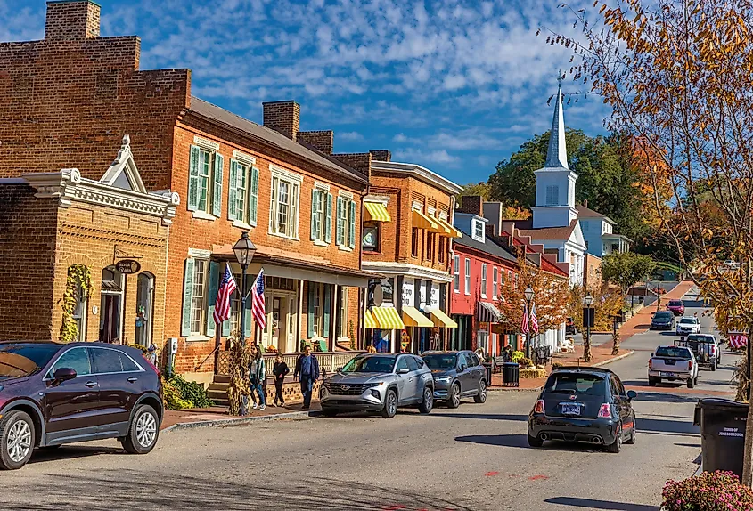 Downtown street in Jonesborough, Tennessee.