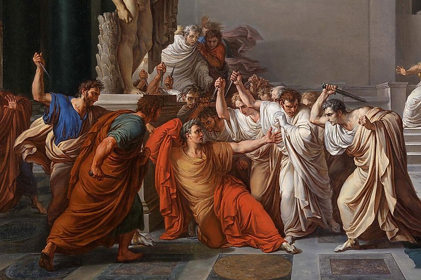 Illustration depicting the assassination of Julius Caesar