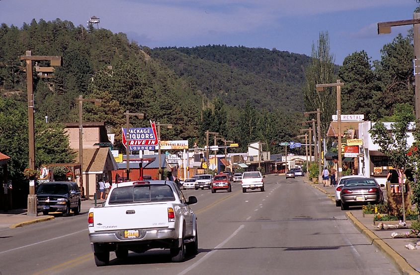Downtown street in Ruidoso, New Mexico.