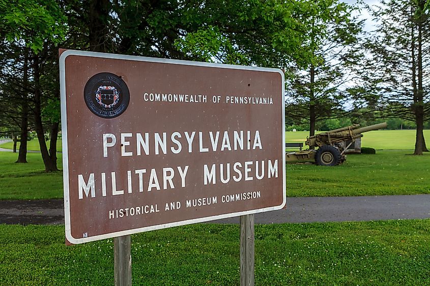 Signs at the Pennsylvania Military Museum honors Pennsylvania military history from 1747 to present day in Boalsburg, PA. Editorial credit: George Sheldon / Shutterstock.com