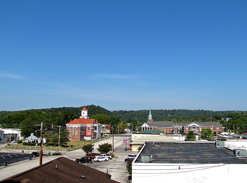 Kingston, Tennessee, United States, viewed from 4th Street. The Old Courthouse is left of center.