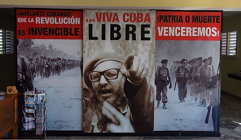 Bay of Pigs Invasion Museum (Museo Giron). Propaganda photos and inscriptions.