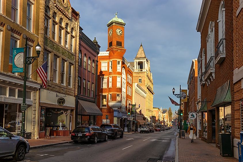 Historical buildings in downtown Staunton, Virginia.