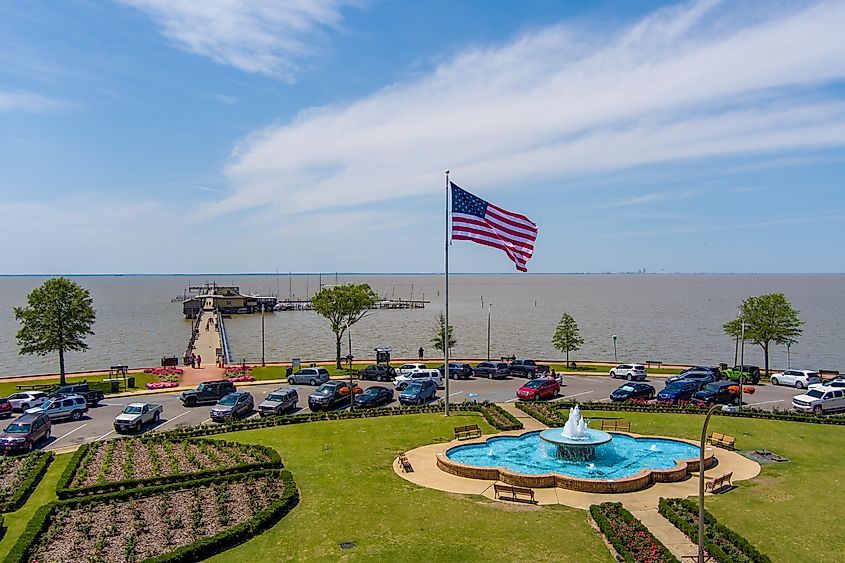 Aerial view of the Fairhope, Alabama, on the eastern shore of Mobile Bay. Editorial credit: George Dodd III / Shutterstock.com.