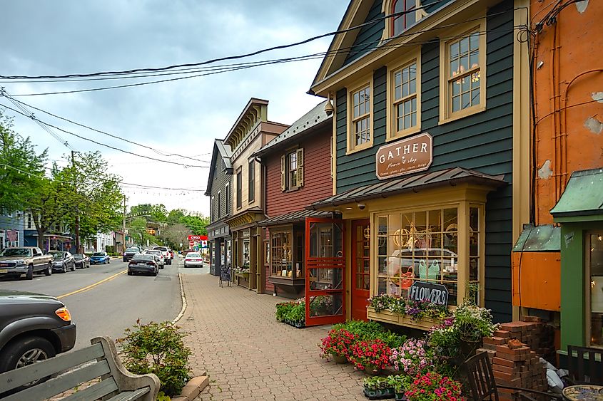 Charming storefronts in Frenchtown, New Jersey.