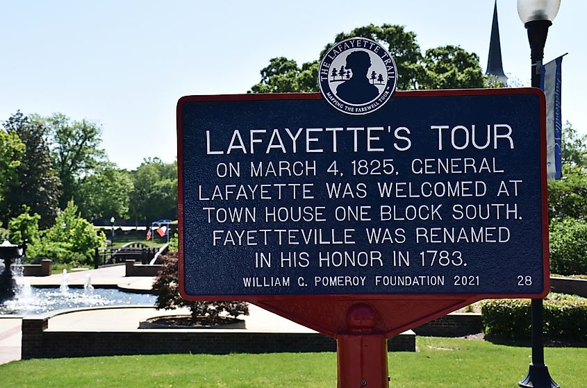 Lafayette's Tour Sign, Fayetteville, North Carolina, USA.