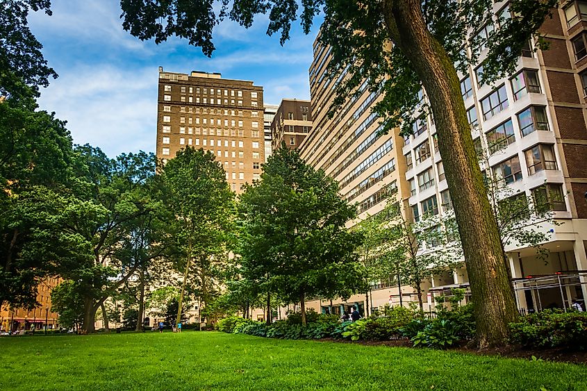 Buildings at Rittenhouse Square in Philadelphia, Pennsylvania.