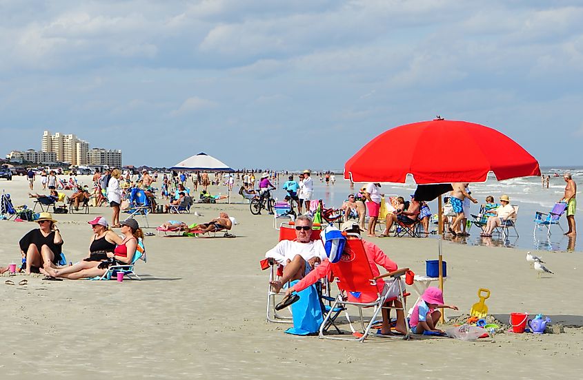 A crowded beach at New Smyrna Beach, Florida. 