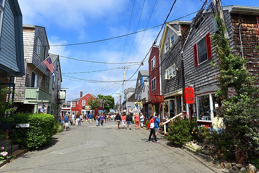 Historic gallery on Bearskin Neck in downtown Rockport, MA, USA.