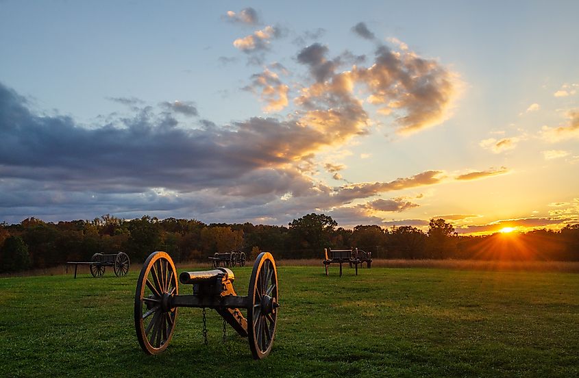 Civil War Cannons at Manassas National Battlefield Park located in Prince William County, Virginia, USA.