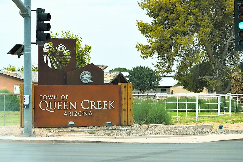 A street in Queen Creek with homes in the background