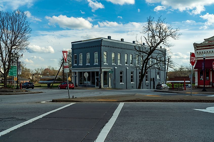 Old buildings on the square in Monticello, Georgia.