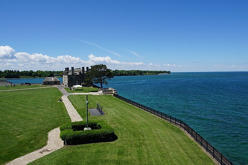 Youngstown, New York: View of the grounds of Old Fort Niagara and Lake Ontario