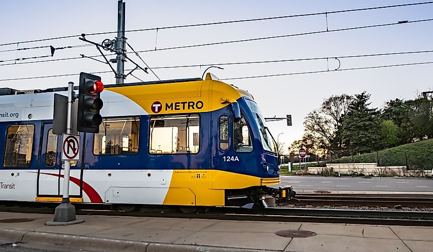  The front of a Minneapolis Light tail train on a clear day