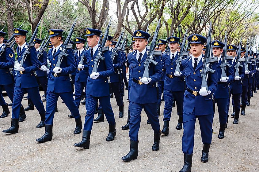 Greek cadets parade around Athens, 2018. Credit Shutterstock: Theastock.