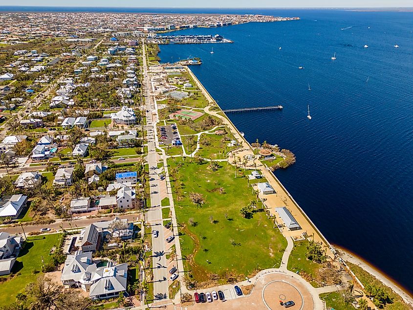 Aerial view of the stunning coastline of Punta Gorda, Florida.