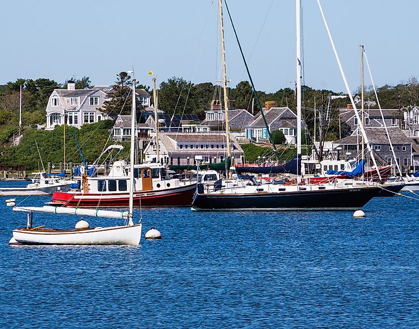 Beautiful Stage Harbor in Chatham, Massachusetts, located in Cape Cod, featuring calm waters and scenic coastal views.