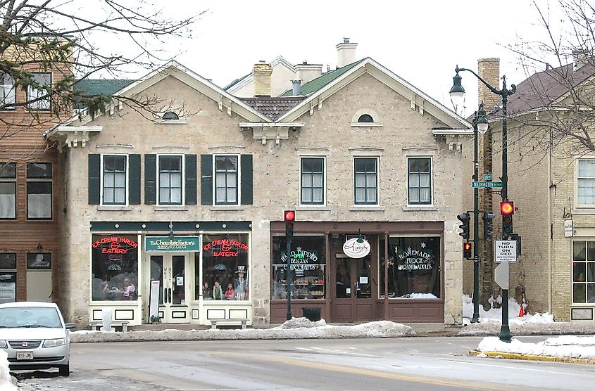 Rustic buildings along Cedarburg, Wisconsin.