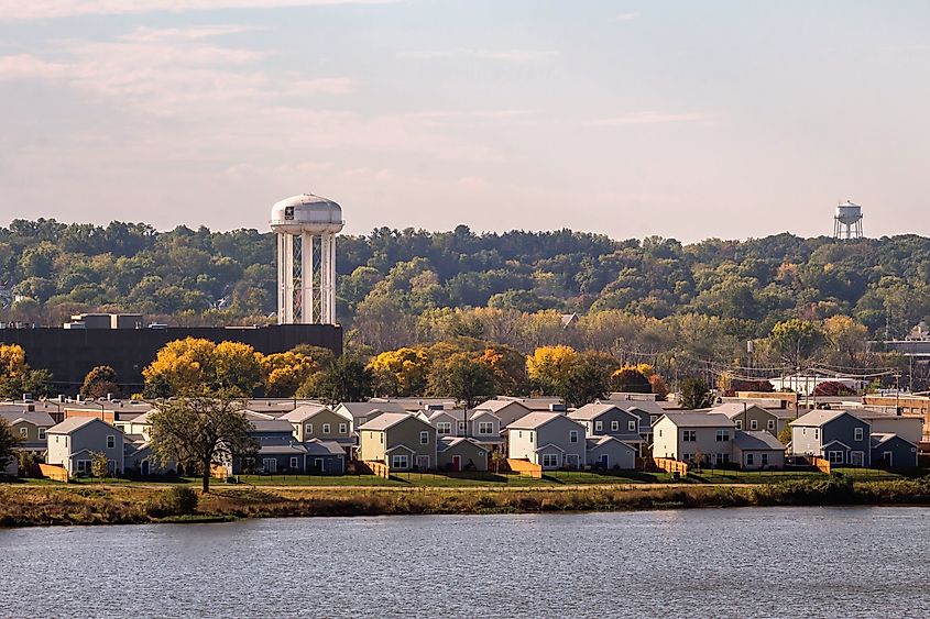 Coastal view of Rock Island in Illinois.