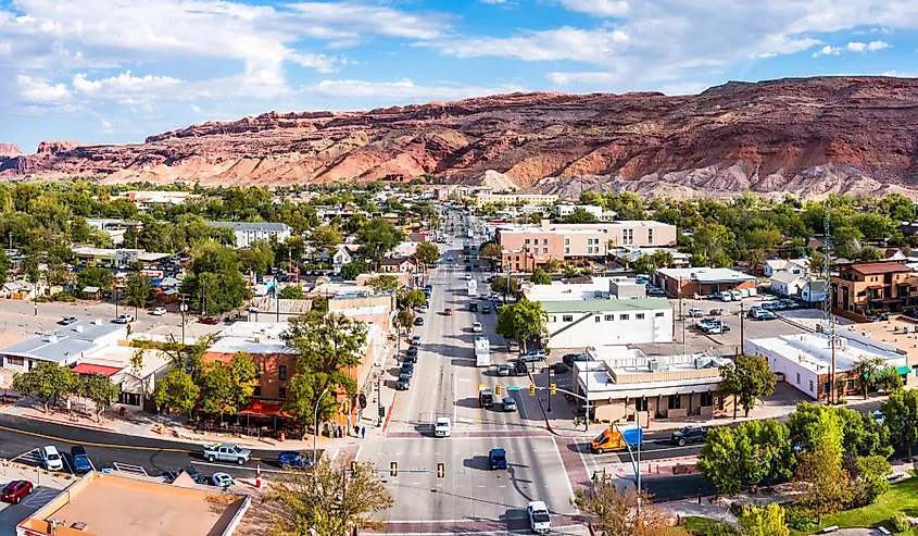 Aerial view of Moab, Utah.