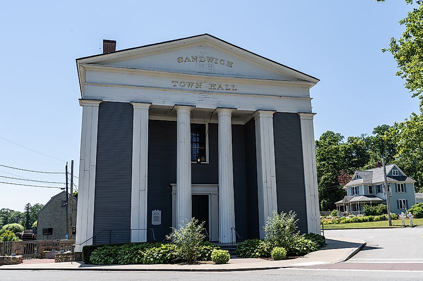 Sandwich Town Hall building in the center of Sandwich an historic and charming Cape Cod town. Editorial credit: Amy Lutz / Shutterstock.com