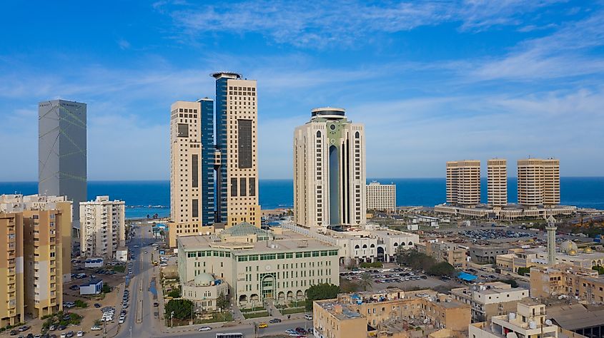 Seafront, skyline view of Libya's capital, Tripoli 