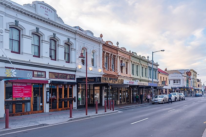 Sunset over city center of Launceston, Australia. 