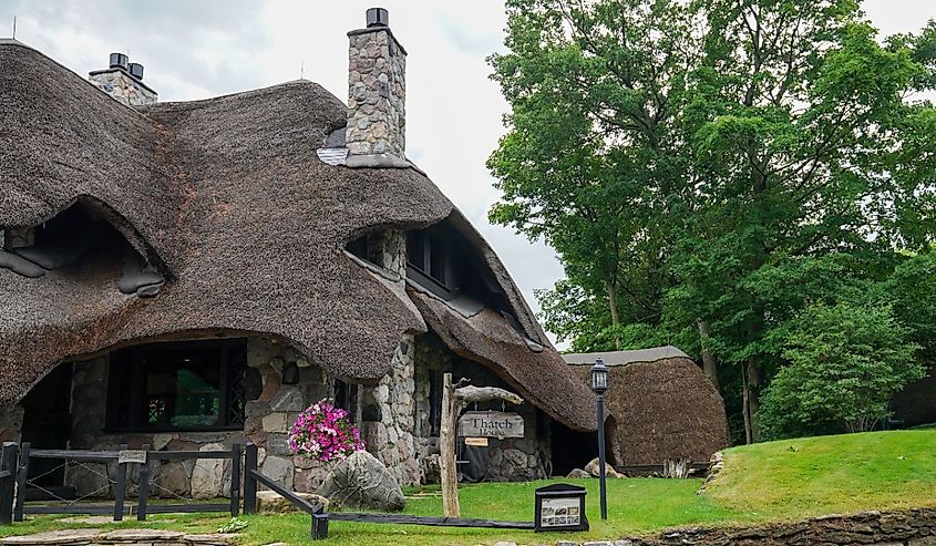 The Thatch House, famous mushroom house design by Earl Young, in Charlevoix, Michigan.