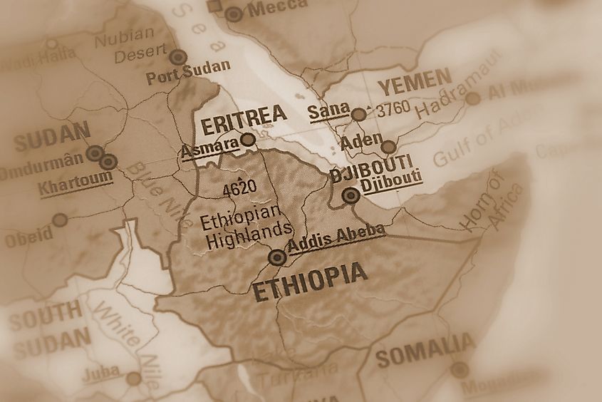 Ethiopia and Eritrea on a map. Image by Jarretera via Shutterstock.com