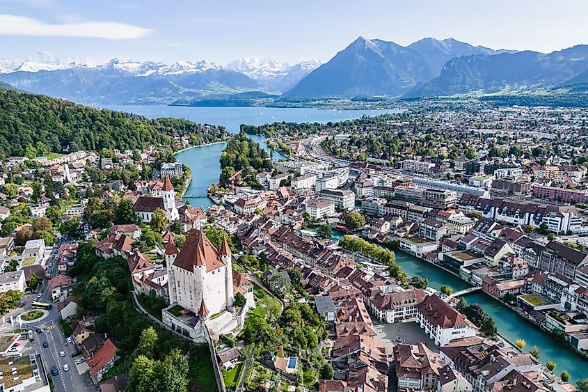 An aerial view of the Thun castle in Thun, Switzerland