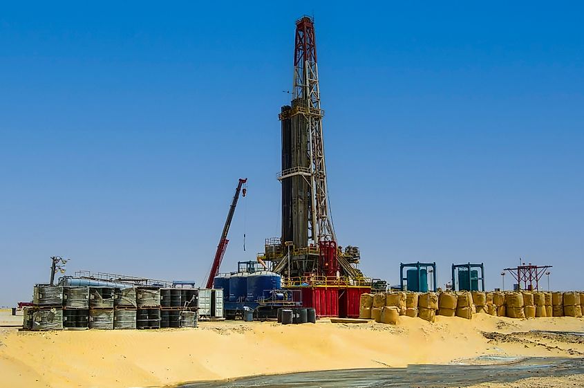 A drilling rig in a Saudi oil field.