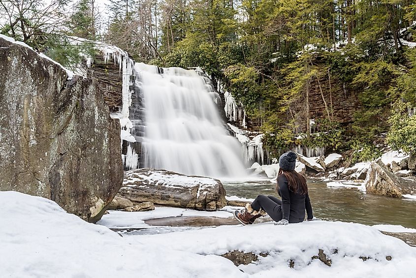 Muddy Creek Falls in Swallow Falls State Park in Oakland, Maryland