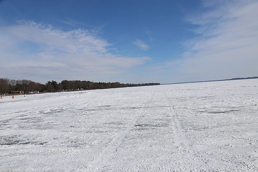 Frozen Puckaway Lake in Wisconsin.