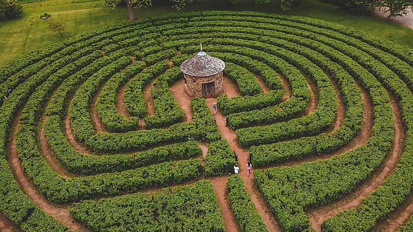 Aerial view of the New Harmony Labyrinth in New Harmony, Indiana.