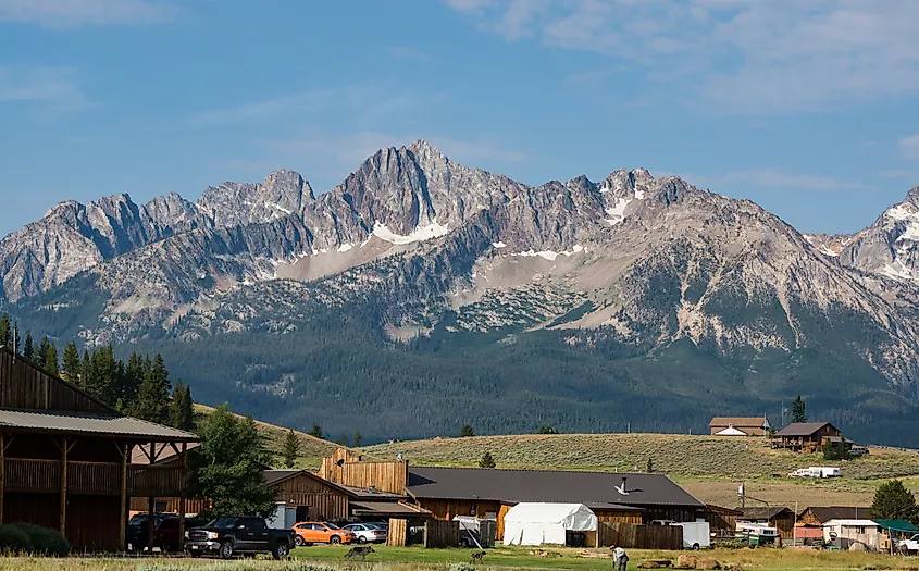 The Sawtooth Mountains forming an impressive background over Stanley, Idaho