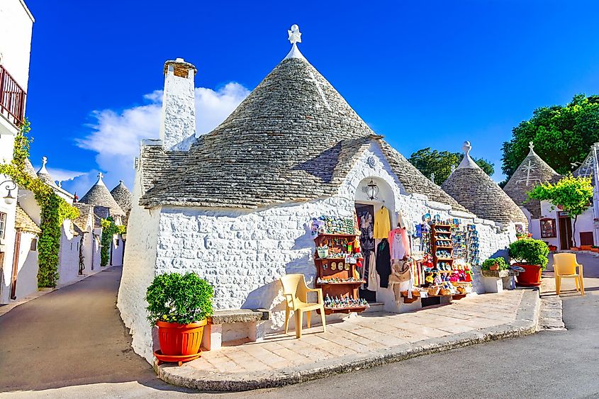 Alberobello, Puglia, Italy: typical house built with dry stone walls and trulli conical roof.