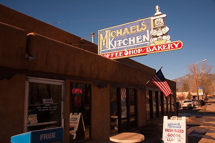 Michael's Kitchen Coffee Shop and Bakery on Highway US-64 in Taos, New Mexico.