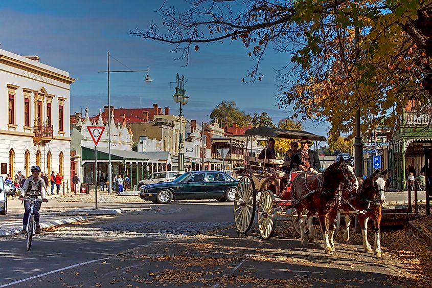 A busy morning in the tourist mecca of historic Beechworth in North West Victoria, Australia\