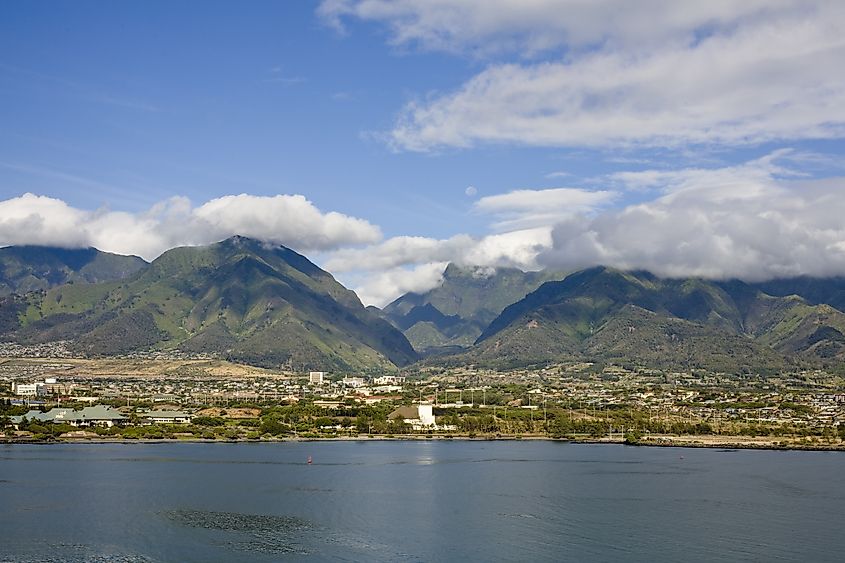 Panoramic view of the Kahului Bay in Hawaii.