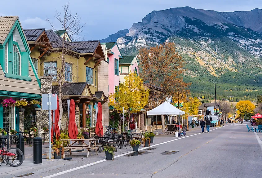 Downtown street in Canmore, Alberta, Canada.